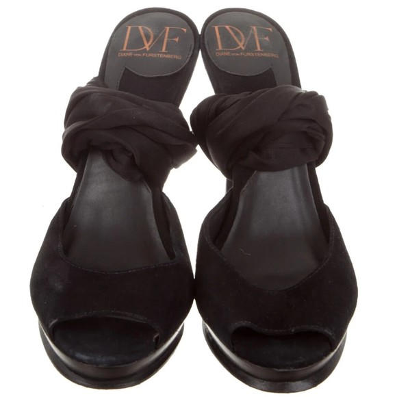 DIANE FURSTENBERG DESIGNER BLACK WRAP ANKLE HIGH HEEL SANDALS 8.M - Picture 6 of 8